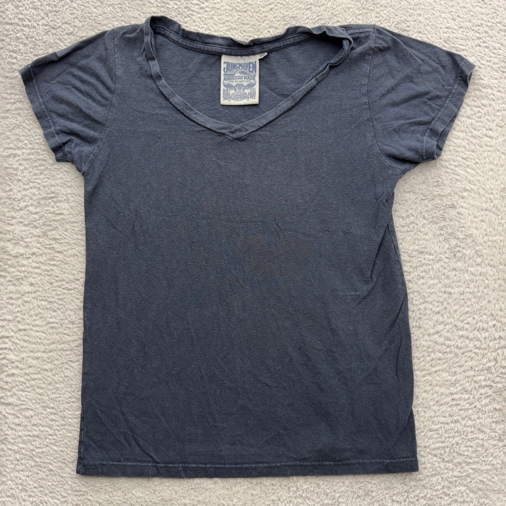 Jungmaven Womens Hemp Organic Cotton V-Neck T-Shirt Navy Blue XS Made in USA